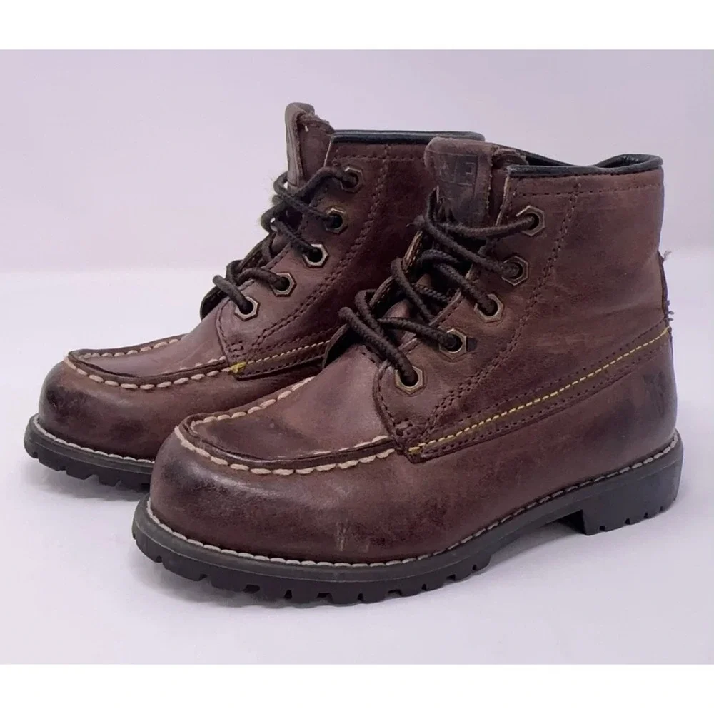 FRYE Dakota Mid Lace Brown Leather Kids Boots‎ Size 9.5 Outdoor School Dress Up